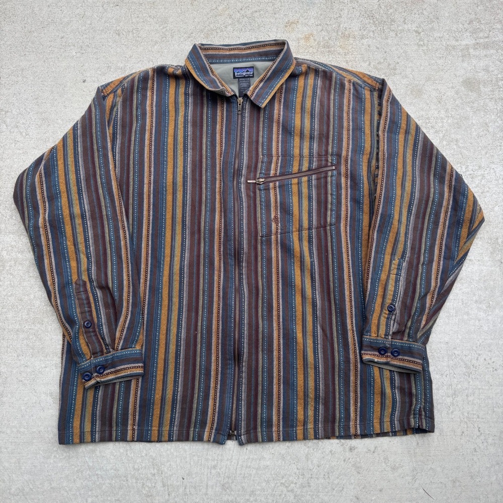 Patagonia Rythm Splitter Full Zip Stripe Shirt Jacket Mens XL Brown Blue Ochre - Picture 8 of 8